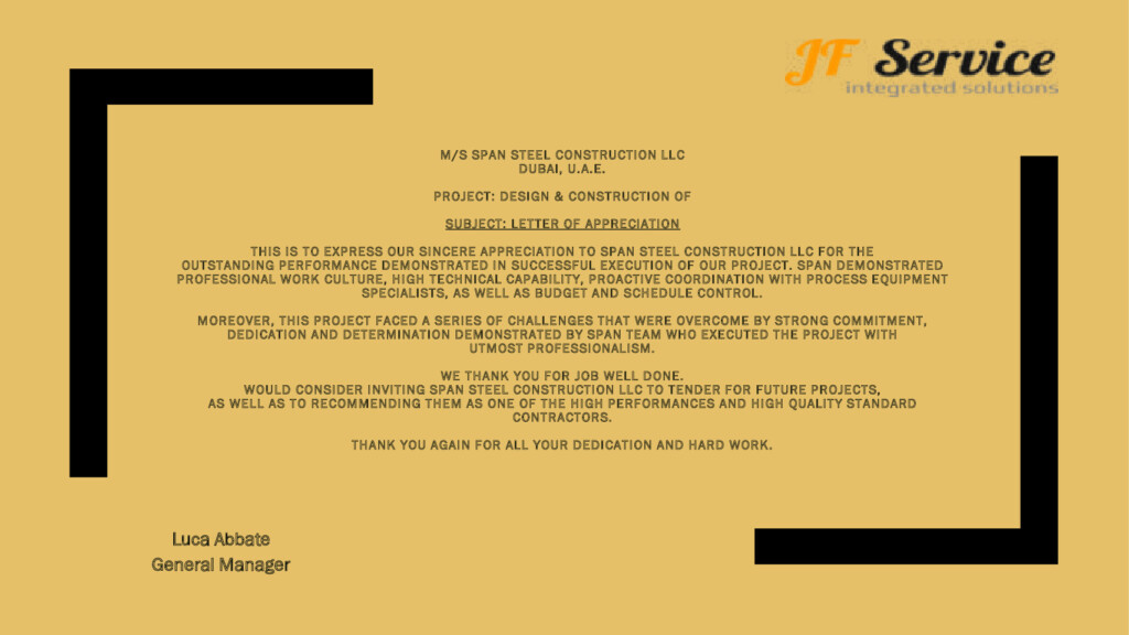 Jet Flight Letter of Appreciation