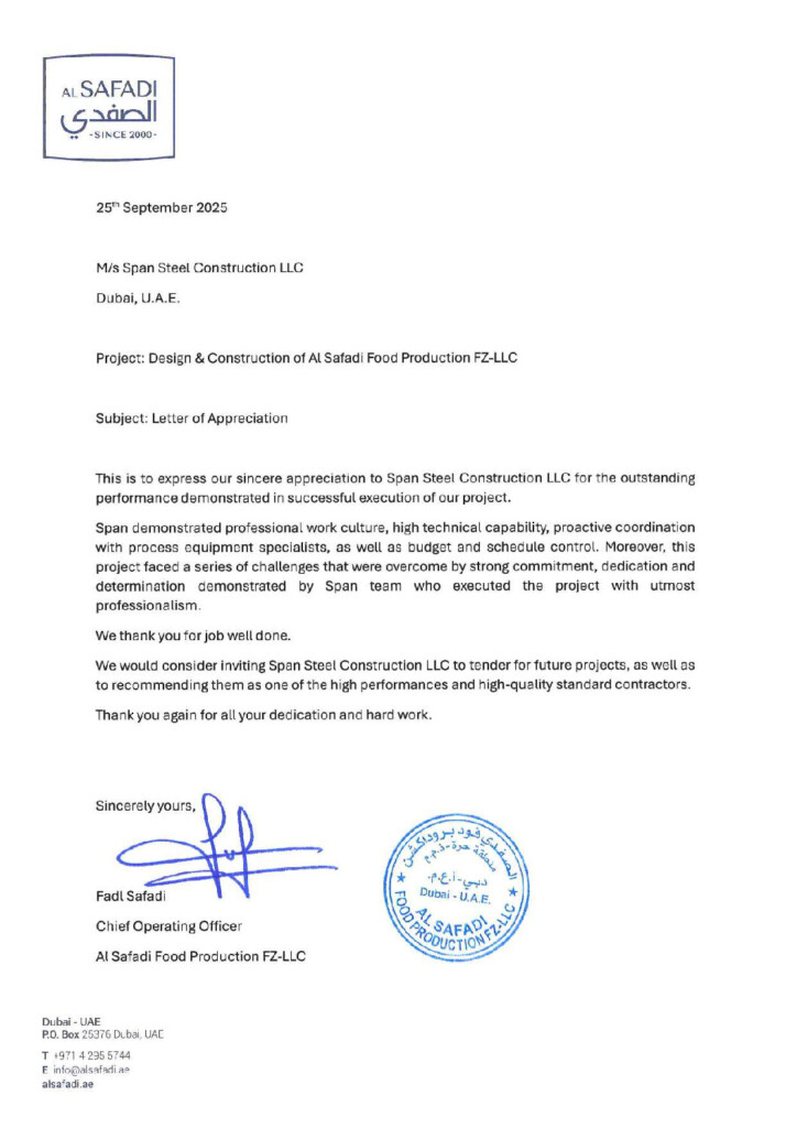 Safadi Letter of Appreciation